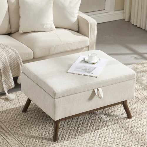 Villeston Mid-Century Modern Square Coffee Table Storage Bench for Living Room, Entryway and Family Room,Beige