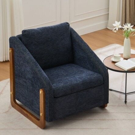 Villeston Modern Accent Chair, Upholstered Armchair with Solid Wood Side Frame with Backrest for Living Room Bedroom,Blue