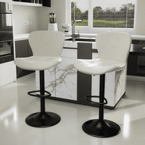 Villeston Modern Bar Stools Set of 2, Adjustable Faux Leather Upholstered Swivel Bar Stools, Counter Height Bar Chairs with Back for Kitchen Island,Beige