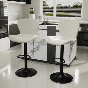 Villeston Modern Bar Stools Set of 2, Adjustable Faux Leather Upholstered Swivel Bar Stools, Counter Height Bar Chairs with Back for Kitchen Island,Beige