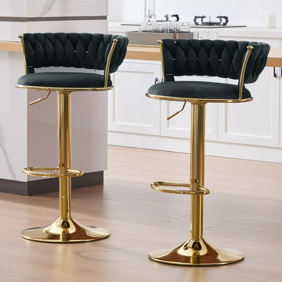Villeston Modern Swivel Velvet Bar Stools, Adjustable with Arm and Footrest, Purple (Set of 2)