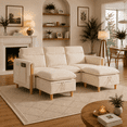 thumbnail image 1 of Villeston Modern U-Shape Sectional Sofa , 3 Seat Lounge Sleeper with Double Ottomans for Living Room,Beige, 1 of 6