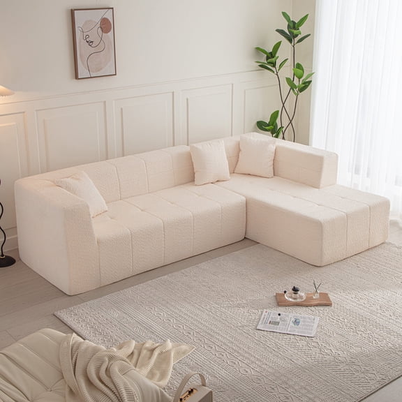 Villeston Modular L-Shaped Sectional Floor Couch, Deep Seat Comfy Sofa with Chaise for Living Room,Brown