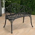 thumbnail image 1 of Villeston Outdoor Patio Bench, Cast Aluminum Extra Loveseat for Lawn Front Park Porch Path Yard,Black, 1 of 6