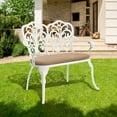thumbnail image 1 of Villeston Outdoor Bench with Cushion - Patio Garden Benches Metal Loveseat Butterfly Cast-Aluminum Outdoor Furniture for Park Lawn Front Porch,White, 1 of 9