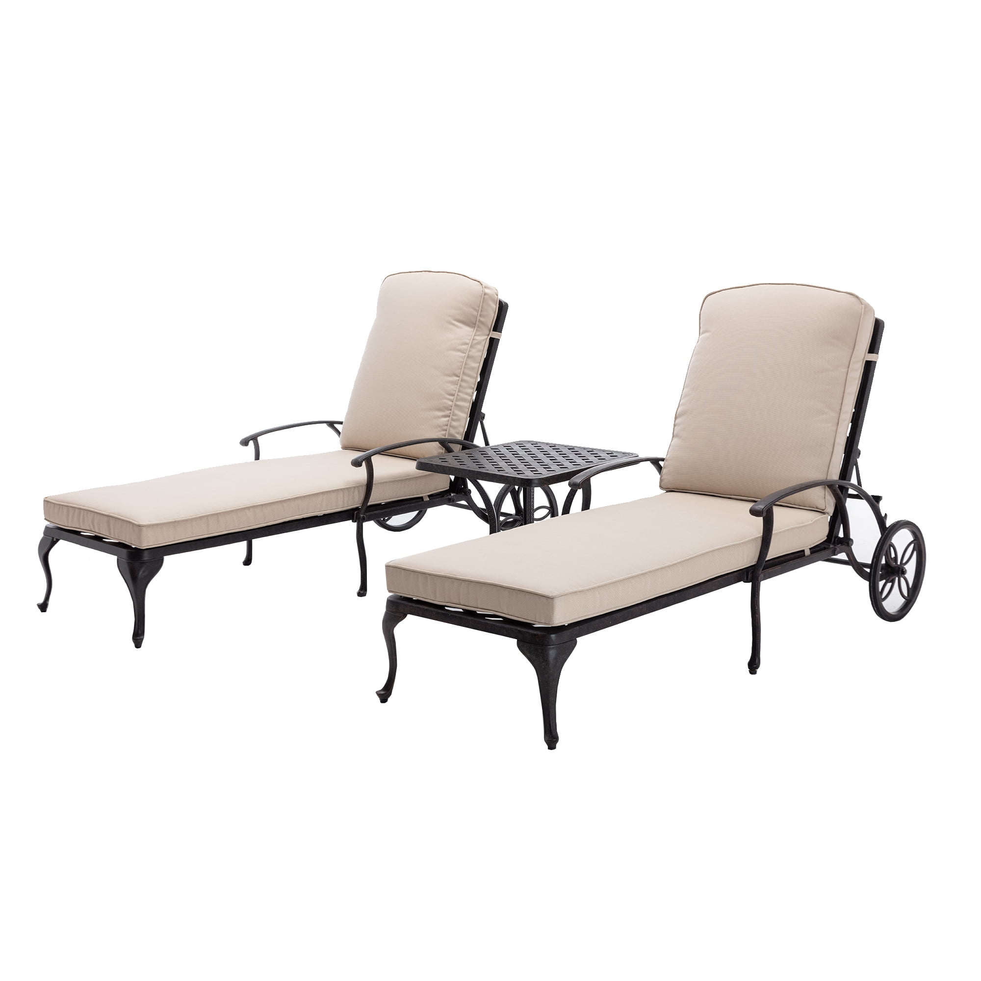 Villeston Outdoor Chaise Lounge Chair,Cast Aluminum Lounge Chairs with Wheels and Adjustable