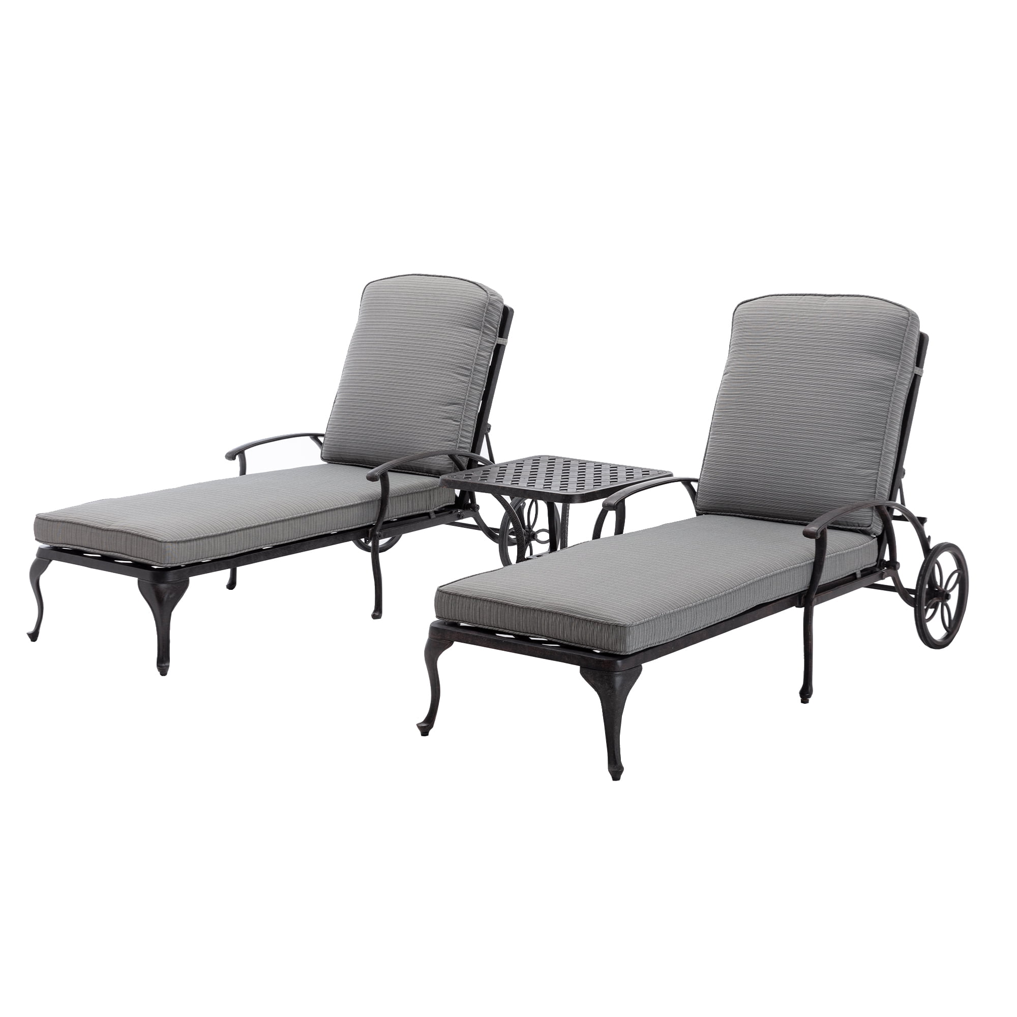 Alvah 78.70 Long Reclining Single Chaise with Cushion and Table Premium Materials Natural Hardwoods Wheels Included Walmart