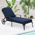 thumbnail image 1 of Villeston Outdoor Recliner, Cast Aluminum, with Wheels and Adjustable , Dark Blue Cushions, 1 of 7