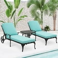 thumbnail image 1 of Villeston Outdoor Lounge Chaise - Poolside Chairs Set of 2 with Cushion and 1 Patio Side Table Cast Aluminum Waterproof Lounger with Wheels and Adjustable Reclining,Light Blue, 1 of 6