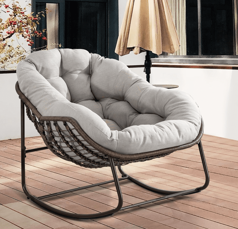 Villeston Outdoor Patio Rocking Chairs, Oversized Papasan Rocking Chair