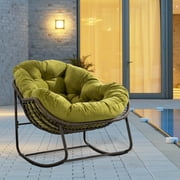 Villeston Outdoor Rattan Rocking Chair with Sturdy Steel Frame,Recliner Chair with Soft Padded Cushion for Front Porch, Living Room, Patio, Garden,Olive