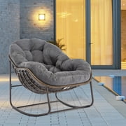 Villeston Outdoor Rattan Rocking Chair, Striped Upholstery, Gray
