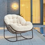 Villeston Outdoor Rattan Rocking Chair, Striped Upholstery, White