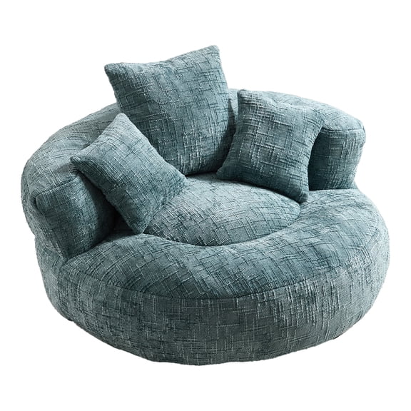 Villeston Oversized Bean Bag Chair for Adults & Kids, Chenille Lazy Bean Bag Sofa with Wrap-Around Backrest & Pillows for Bedroom, Living Room, Playroom,Teal Blue
