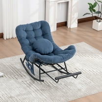 Villeston Oversized Outdoor Papasan Rocking Chair with Footrest, Heavy Duty Wicker Patio Egg Chair with Cushion ,Navy Blue