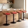 thumbnail image 1 of Villeston Rattan Bar Stools Set of 4,Adjustable Height 360 Swivel Low Back Stools with Footrest Breathable Linen Cushions,Red, 1 of 6