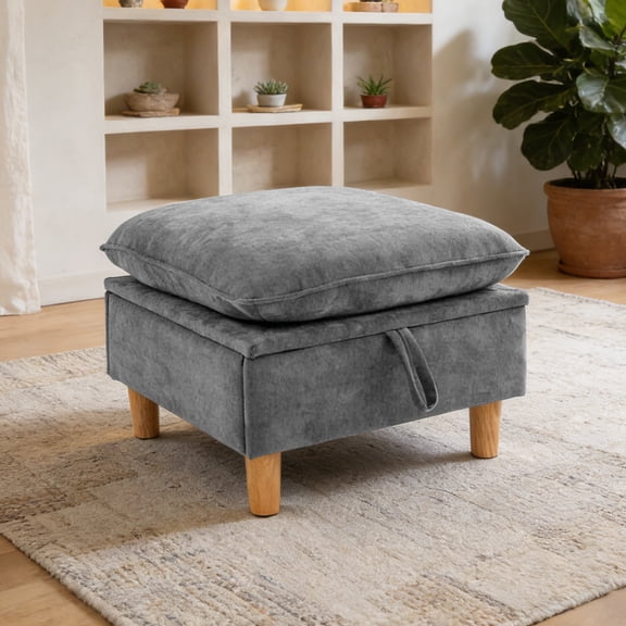 Villeston Storage Ottoman, Upholstered Ottoman Bench for Sofa, Coffee Table or Footrest, for Living Room, Bedroom or Entryway,Gray
