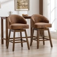 thumbnail image 1 of Villeston Swivel Bar Chair With Backrest Sets of 2, Leather Kitchen Stool With Wooden Legs And Footrest，Coffee, 1 of 7