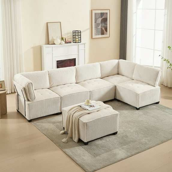 Villeston U-Shaped Sectional Sofa for Living Room, 4 Seat Sofa Couch with Double Chaise,Beige