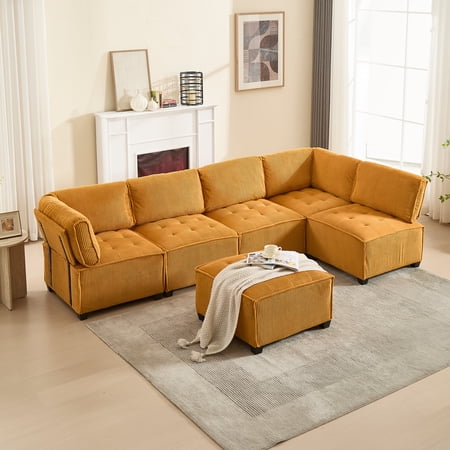 Villeston U-Shaped Sectional Sofa for Living Room, 4 Seat Sofa Couch with Double Chaise,Mustard Yellow