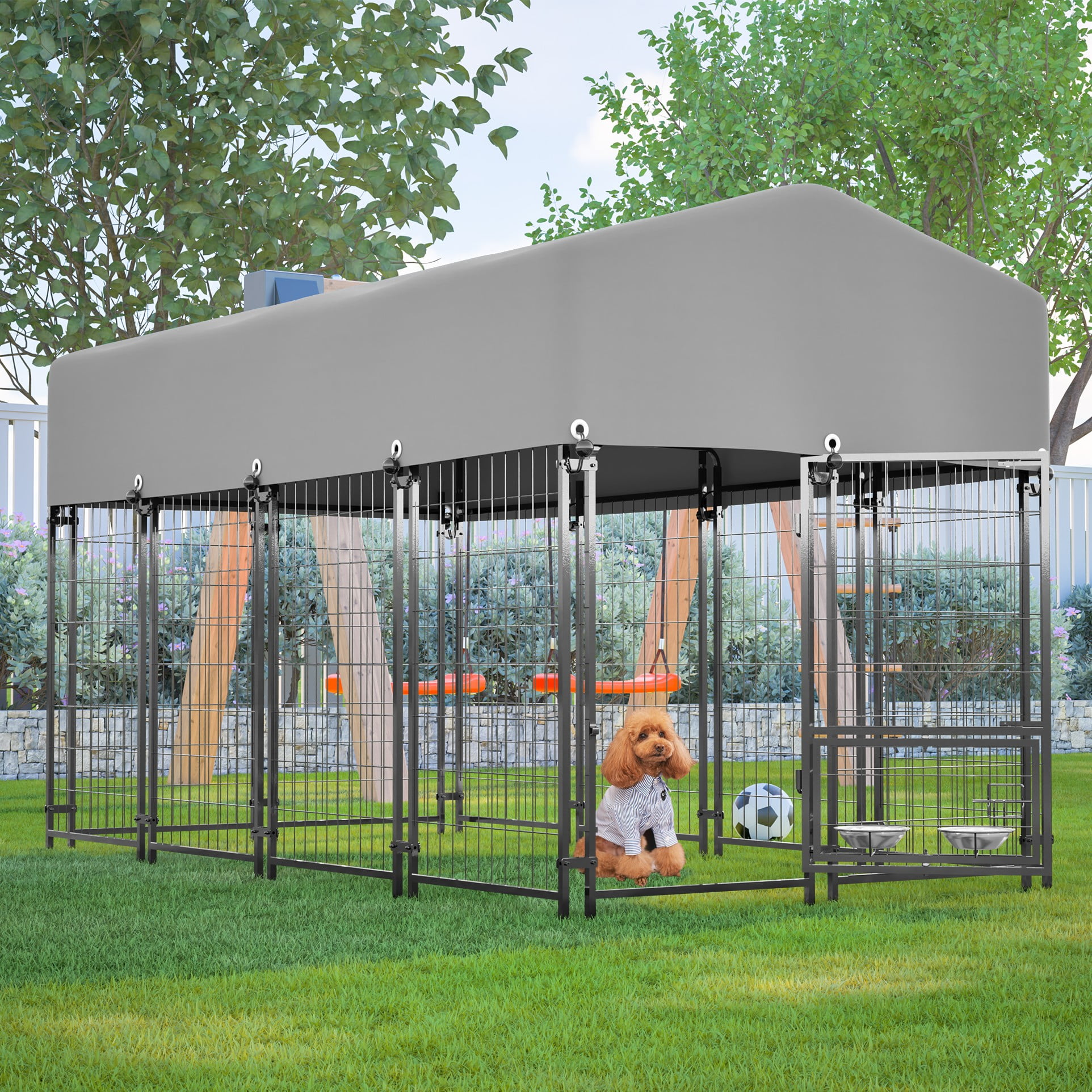 Villeston Universal Heavy Duty Medium Metal Dog Kennel Playpen with Sun/Rain Proof Top for Dog Cat Duck Chicken Outdoor Excerise (7.81'L x 4.23'W x 4.83'H)