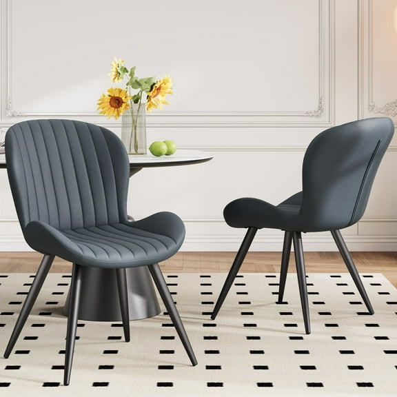 Villeston Upholstered Dining Chair Set (2-Piece), Modern Kitchen Chairs with Backrest, Dark Gray