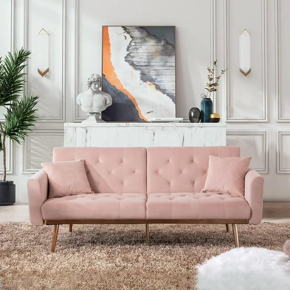 Villeston Velvet Sofa 2-Seat , Accent Sofa ,Loveseat Sofa with Metal Feet for Living Room Bedroom,Pink