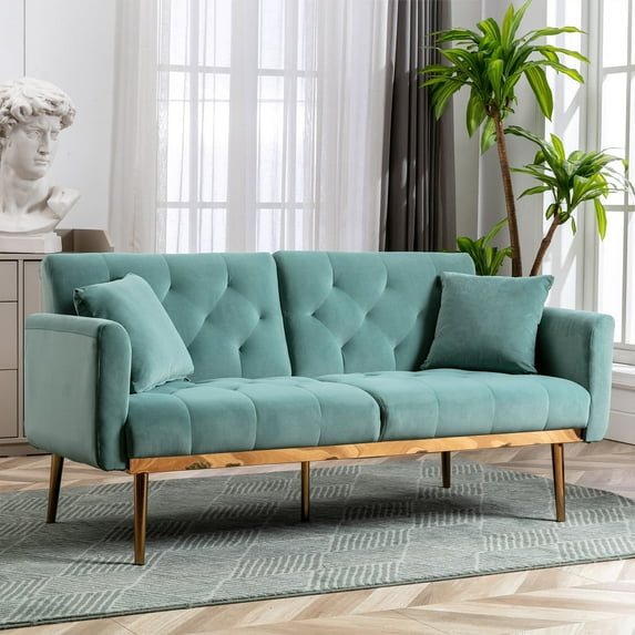 Villeston Velvet Sofa 2-Seat , Accent Sofa ,Loveseat Sofa with Metal Feet for Living Room Bedroom,Mint Green
