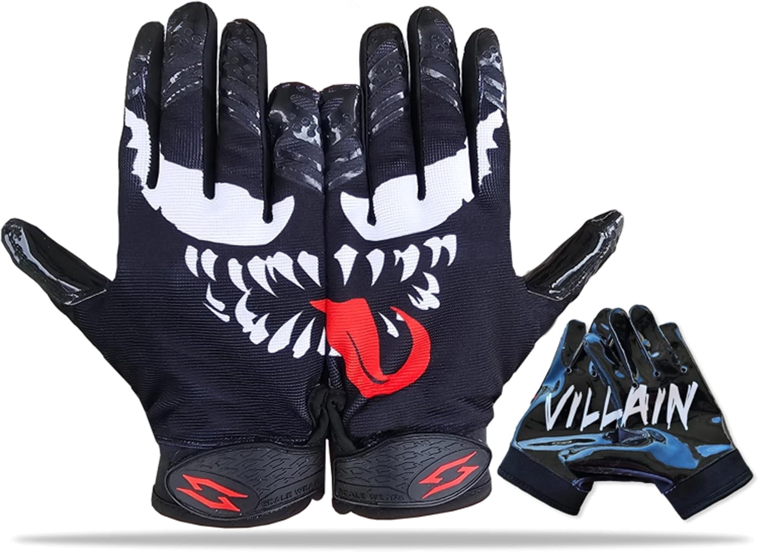 Villian Football Receiver Gloves Elite Sticky Tacky Pro Grip Super Palms Boost Your Battle Game, Be a Villain Joker Sizes Adult Men Youth (Adult - Small)
