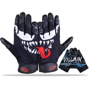 Villian Football Receiver Gloves Elite Sticky Tacky Pro Grip Super Palms Boost Your Battle Game, Be a Villain Joker Sizes Adult Men Youth Youth - Large