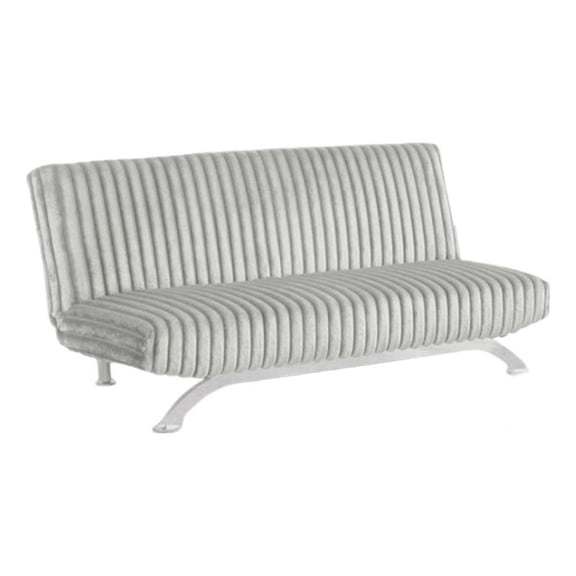 Villy Futon Sofa Bed-Chrome Metal Legs-Gray Channel Tufted Fabric