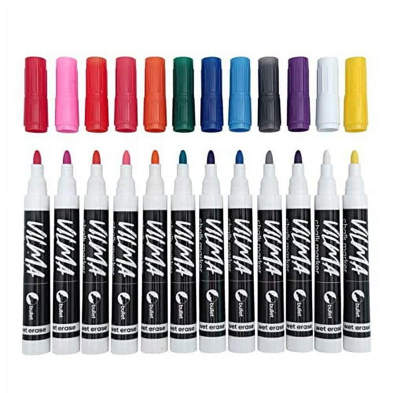 Liquid Chalk Markers, 12 Colors Wet Erase Neon Pen for Black Dry Erase Board,  Ca