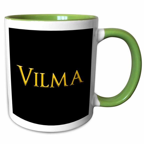 3drose, Vilma Popular Girl Name in the Usa. Yellow on Black Talisman, 11oz Two-tone Green Mug