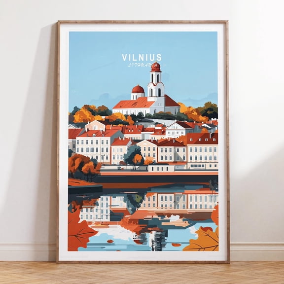 Vilnius Lithuania Minimalist Cityscape Travel Poster Wall Art, Unframed Paper Print Size 8x12