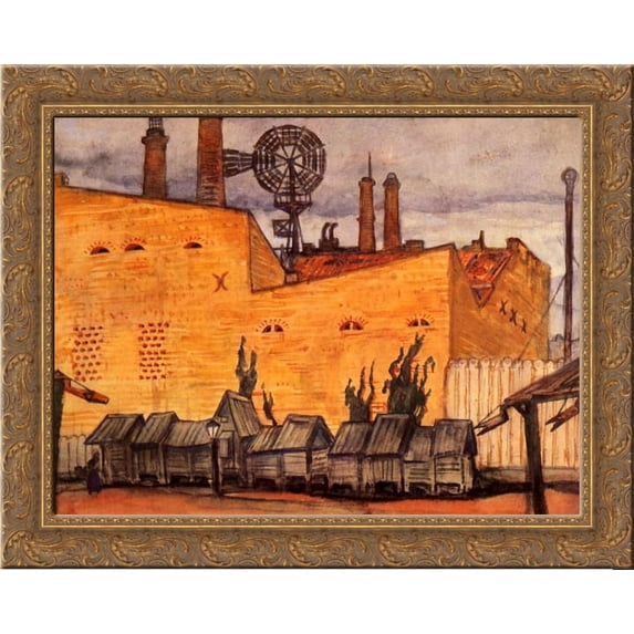 Vilno. Market near the wall. 24x20 Gold Ornate Wood Framed Canvas Art by Mstislav Dobuzhinsky
