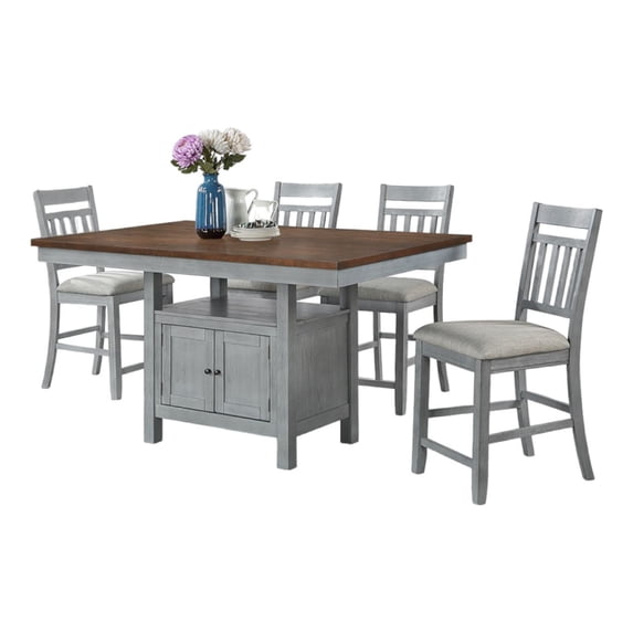 Vilo Home Riverdale 5-Piece Solid Wood Dining Set in 2-Tone Brown/Gray