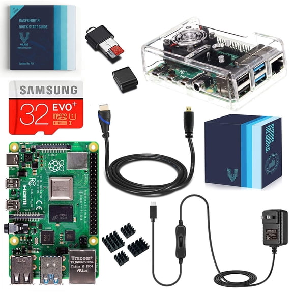 Vilros Raspberry Pi 4 - 4GB Complete Kit with Clear Transparent Fan Cooled Case