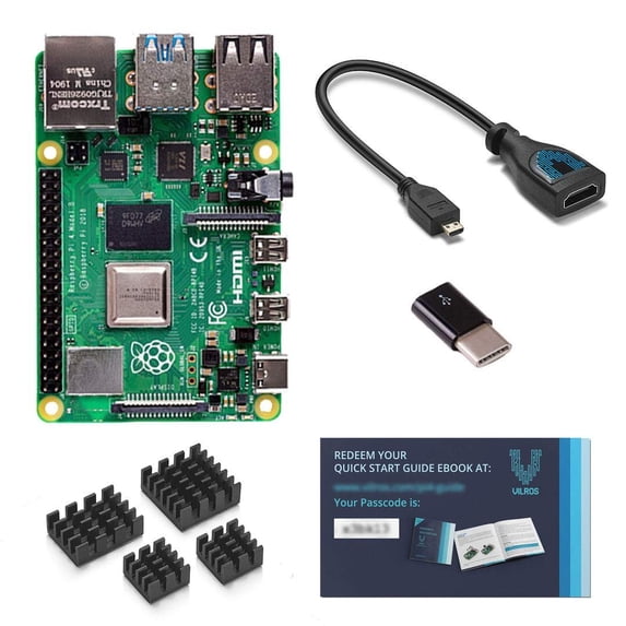 Vilros Raspberry Pi 4 8GB with USB-C & Micro HDMI Adapters Quickstart Guide E-Book 8GB