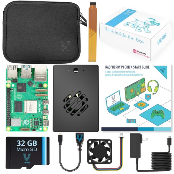 Vilros Raspberry Pi 5-4GB Starter Kit - Turbo Cooled Edition - 32GB Memory Aluminum Black