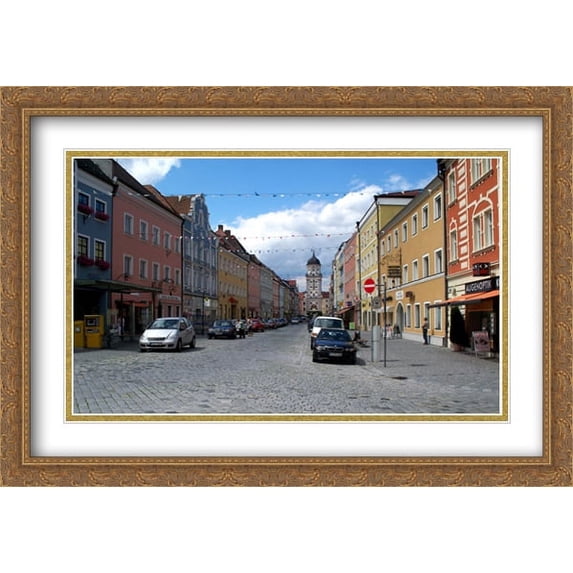 Vilshofen an der Donau City Square 2x Matted 40x28 Large Gold Ornate Framed Art Print by The Cityscape Art Print Series