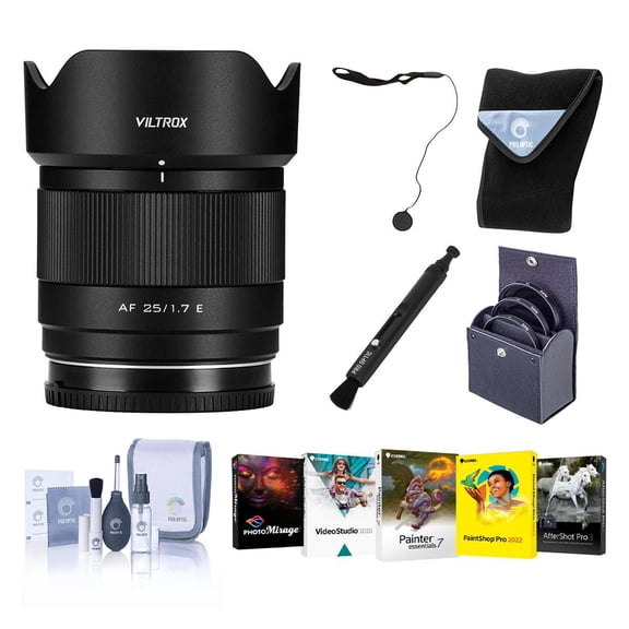 Viltrox AF 25mm f/1.7 Air E Lens (Sony E) with Pen Lens Cleaner,Lens Wrap, Cap Keeper for Camera Lens,Photo Video Art Suite Software Kit, Complete Optics Care and Cleaning Kit, Filter Kit
