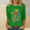 thumbnail image 1 of Viluyesy 3/4 Sleeves T-Shirt Women Round Neck Shirt Tops Fashionable Loose Blouse Green Size M, 1 of 4
