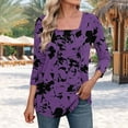 thumbnail image 1 of Viluyesy 3/4 Sleeves T-Shirt Women Round Neck Shirt Tops Fashionable Loose Blouse Purple Size M, 1 of 5