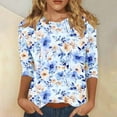 thumbnail image 1 of Viluyesy 3/4 Sleeves T-Shirt Women Round Neck Shirt Tops Fashionable Relaxed Loose Blouse Multicolor Size 3XL, 1 of 5