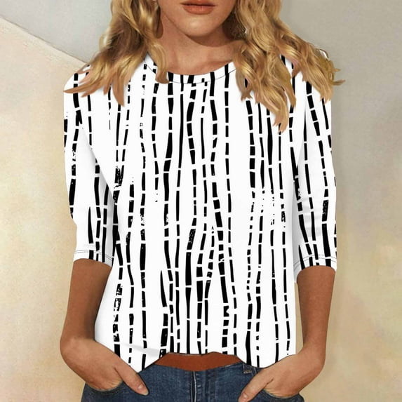 Viluyesy 3/4 Sleeves T-Shirt Women Round Neck Shirt Tops Fashionable Relaxed Loose Blouse Multicolor Size 5XL