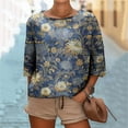 thumbnail image 1 of Viluyesy 3/4 Sleeves T-Shirt Women Round Neck Shirt Tops Loose Blouse Multicolor Size 3XL, 1 of 5