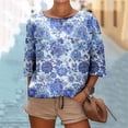 thumbnail image 1 of Viluyesy 3/4 Sleeves T-Shirt Women Round Neck Shirt Tops Loose Blouse Multicolor Size M, 1 of 5