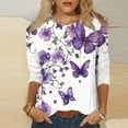 thumbnail image 1 of Viluyesy 3/4 Sleeves T-Shirt Women Round Neck Shirt Tops Loose Blouse Purple Size 3XL, 1 of 5