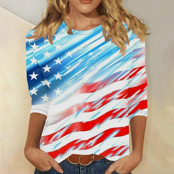 Viluyesy 3/4 Sleeves T-Shirt Women Round Neck Shirt Tops New Loose Blouse Multicolor Size M