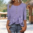 thumbnail image 1 of Viluyesy 3/4 Sleeves T-Shirt Women Round Neck Shirt Tops Relaxed Button Loose Blouse Purple Size XL, 1 of 7